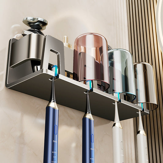 Hole-free Gun Grey Brush Cup Wall-mounted Wall-mounted Toilet Toothbrush Wall-mounted Household Storage Rack - image 1