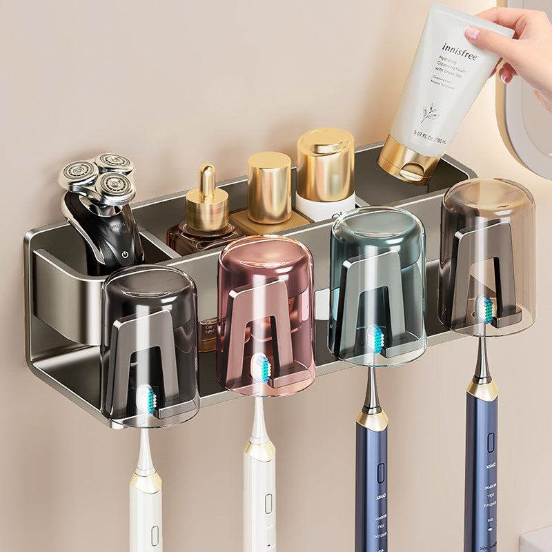 Hole-free Gun Grey Brush Cup Wall-mounted Wall-mounted Toilet Toothbrush Wall-mounted Household Storage Rack - image 2