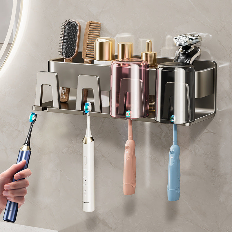 Hole-free Gun Grey Brush Cup Wall-mounted Wall-mounted Toilet Toothbrush Wall-mounted Household Storage Rack - image 4