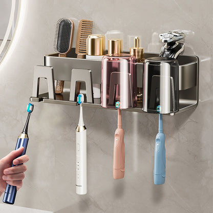 Hole-free Gun Grey Brush Cup Wall-mounted Wall-mounted Toilet Toothbrush Wall-mounted Household Storage Rack - image 4