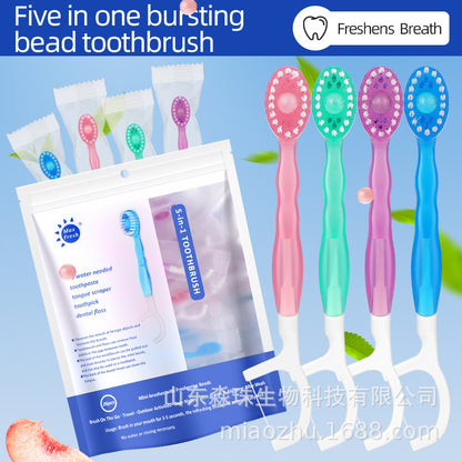 Cross-border explosive bead toothbrush disposable mini portable home independent English soft bristle toothpick dental floss suit wholesale - image 1