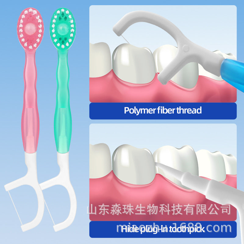 Cross-border explosive bead toothbrush disposable mini portable home independent English soft bristle toothpick dental floss suit wholesale - image 4