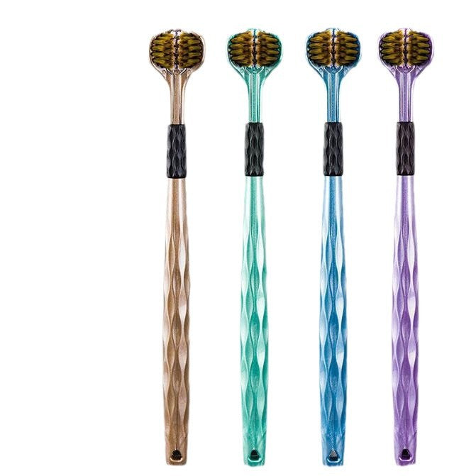 Three-side Wrap Soft Hair Toothbrush High-end Family Pack Adult Student Tooth Cleansing Tongue Coating Three-head Couple Toothbrush - image 5