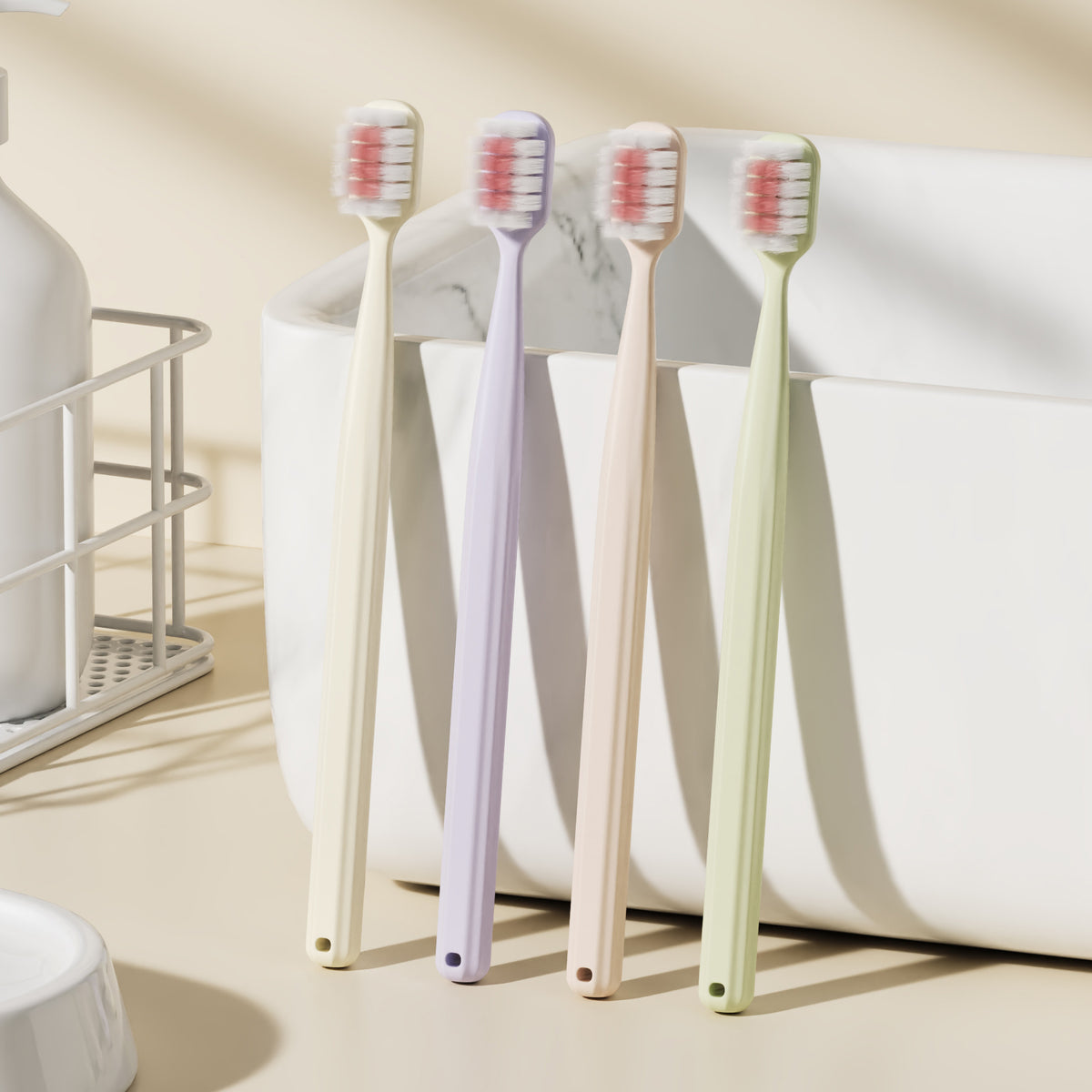 Cream-Colored High-End Soft-Bristle Toothbrush with Roman Column Handle, Dense Soft Bristles, Square-Hole Dense Bristle Toothbrush, Wholesale from Manufacturer - image 3