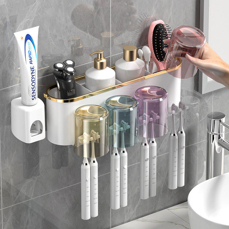 Cross-border Explosions Gold-plated Toothbrush Rack Toothpaste Rack Mouthwash Cup Wall-mounted Brushing Cup Household Toothbrush Holders - image 1