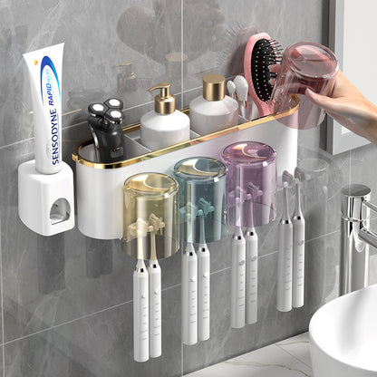 Cross-border Explosions Gold-plated Toothbrush Rack Toothpaste Rack Mouthwash Cup Wall-mounted Brushing Cup Household Toothbrush Holders - image 1
