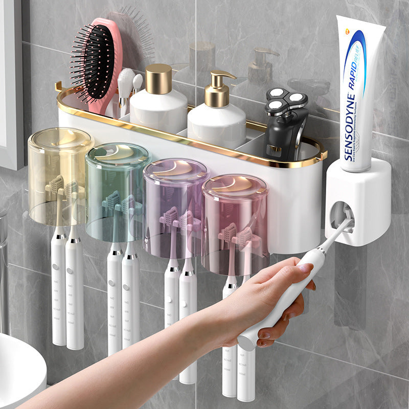 Cross-border Explosions Gold-plated Toothbrush Rack Toothpaste Rack Mouthwash Cup Wall-mounted Brushing Cup Household Toothbrush Holders - image 2
