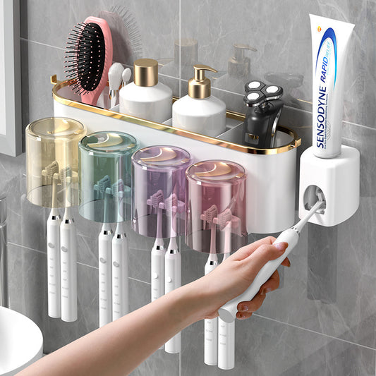 Cross-border Explosions Gold-plated Toothbrush Rack Toothpaste Rack Mouthwash Cup Wall-mounted Brushing Cup Household Toothbrush Holders - image 2