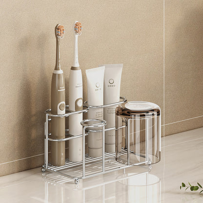 304 Stainless Steel Toothbrush Storage Rack Without Punching Bathroom Wall-Mounted Toothpaste Rack Wall-Mounted Mouthwash Cup Storage Rack - image 1
