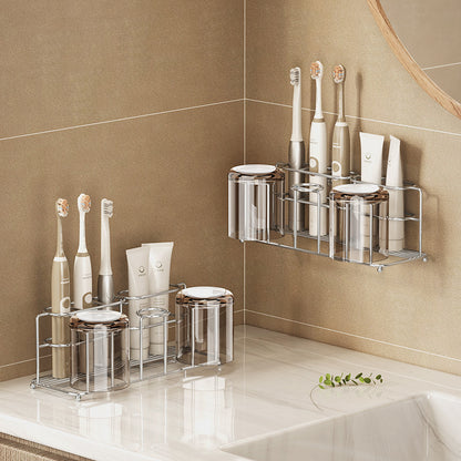304 Stainless Steel Toothbrush Storage Rack Without Punching Bathroom Wall-Mounted Toothpaste Rack Wall-Mounted Mouthwash Cup Storage Rack - image 2