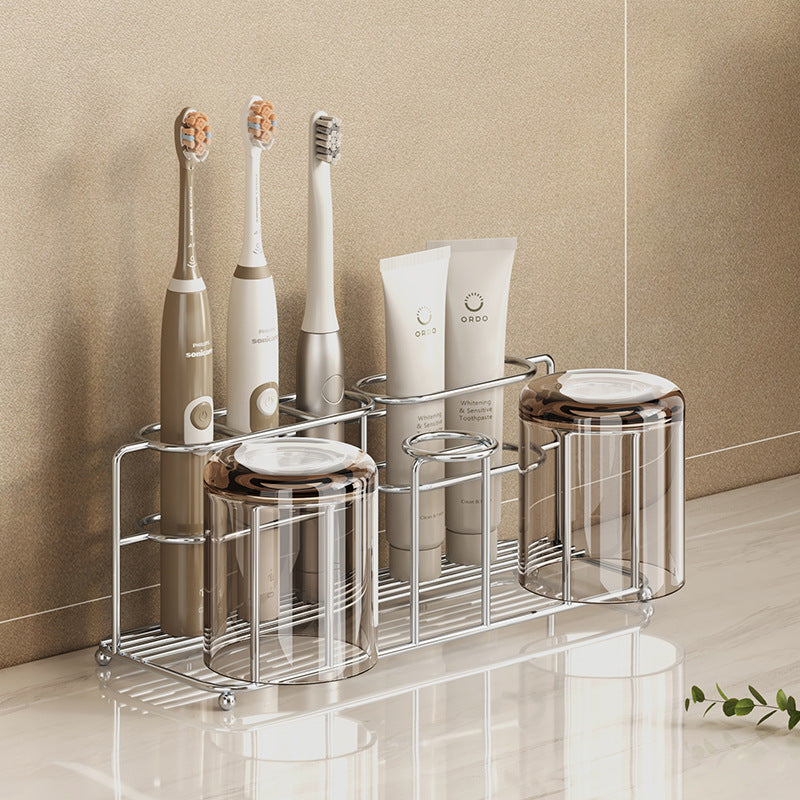 304 Stainless Steel Toothbrush Storage Rack Without Punching Bathroom Wall-Mounted Toothpaste Rack Wall-Mounted Mouthwash Cup Storage Rack - image 3