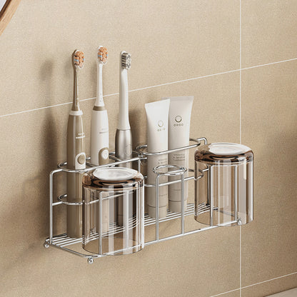 304 Stainless Steel Toothbrush Storage Rack Without Punching Bathroom Wall-Mounted Toothpaste Rack Wall-Mounted Mouthwash Cup Storage Rack - image 4