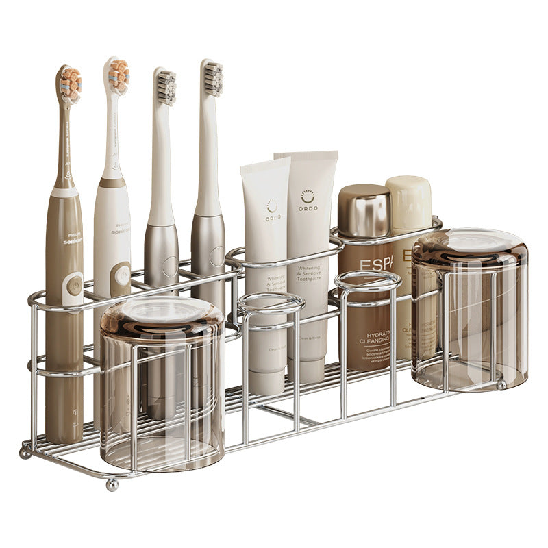 304 Stainless Steel Toothbrush Storage Rack Without Punching Bathroom Wall-Mounted Toothpaste Rack Wall-Mounted Mouthwash Cup Storage Rack - image 5