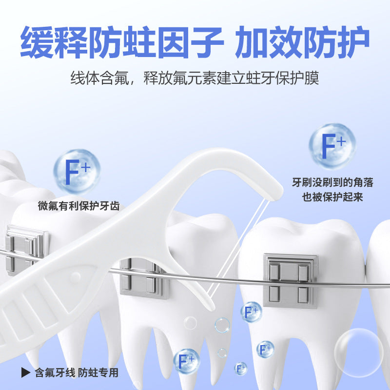 Gold Orthodontic Dental Floss Mint Flavor Fluoride-Containing Double-Line Floss Stick for Teeth Correction Special Family Pack Ultra-Fine Toothpick - image 4