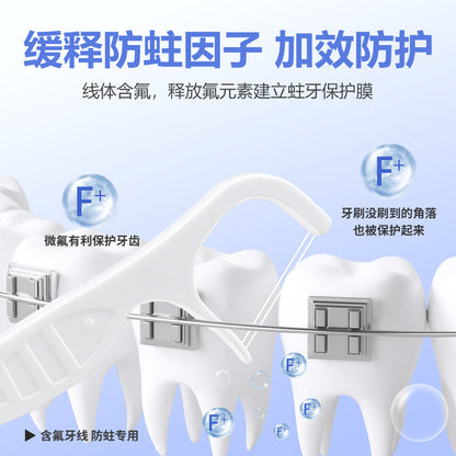 Gold Orthodontic Dental Floss Mint Flavor Fluoride-Containing Double-Line Floss Stick for Teeth Correction Special Family Pack Ultra-Fine Toothpick - image 4