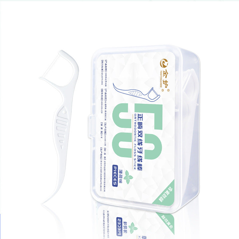 Gold Orthodontic Dental Floss Mint Flavor Fluoride-Containing Double-Line Floss Stick for Teeth Correction Special Family Pack Ultra-Fine Toothpick - image 5
