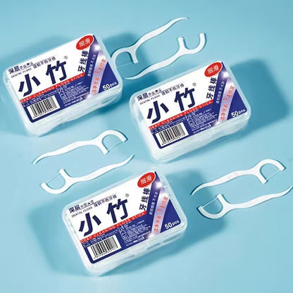 [Ywu Spot] Xiaozhu Dental Floss Oral Cleaning Plastic Toothpick Ultra-Fine Dental Floss Box 50 Pieces for Home Use - image 3