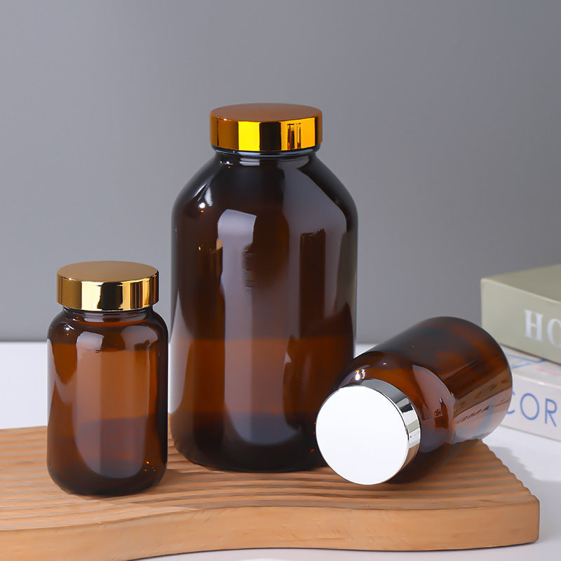 Tea Glass Capsule Bottle Shaded Capsule Bottle with Lid Sealed Medicine Powder Packaging Bottle Small Medicine Bottle Glass Bottle Wide Mouth Bottle - image 2