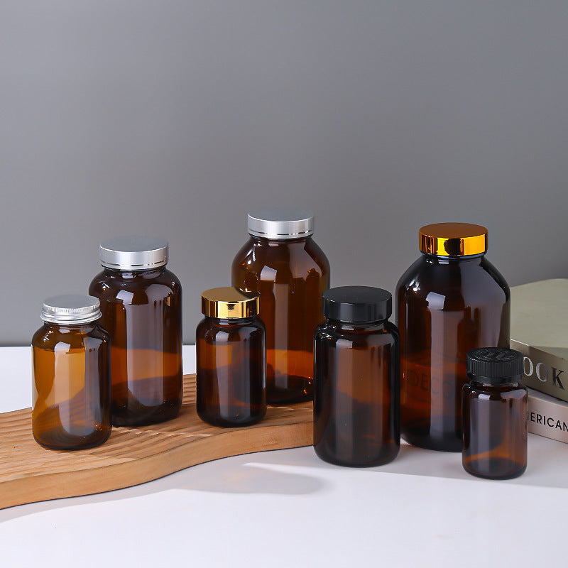 Tea Glass Capsule Bottle Shaded Capsule Bottle with Lid Sealed Medicine Powder Packaging Bottle Small Medicine Bottle Glass Bottle Wide Mouth Bottle - image 4