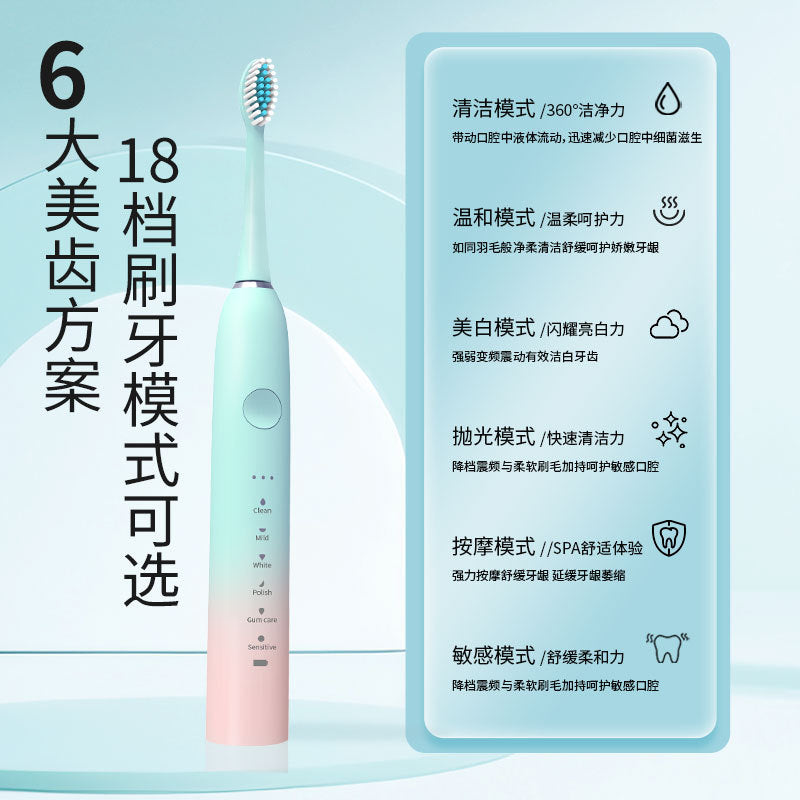 One-Piece Soft-Bristle Rechargeable Fully Automatic Metal Shaft 18-Speed Electric Toothbrush Rinser for Student Couples - image 2