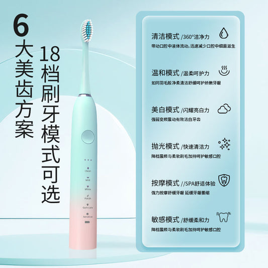 One-Piece Soft-Bristle Rechargeable Fully Automatic Metal Shaft 18-Speed Electric Toothbrush Rinser for Student Couples - image 2
