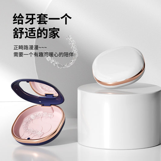 Portable Braces Box with Mirror Soak Box Corrector Denture Storage Box Lock Portable Orthodontic Holder Storage Box - image 1