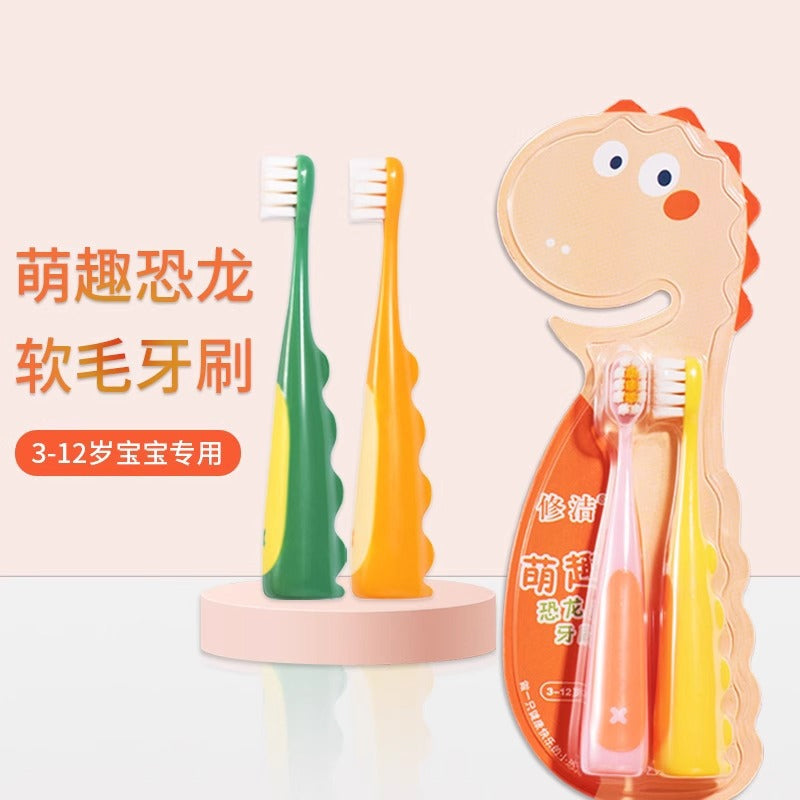 Children's Toothbrush Ten Thousand Hair Soft Hair Toothbrush for 2-12 Years Old Baby Cute Cartoon Dinosaur Design Cleaning Gum Protection - image 1