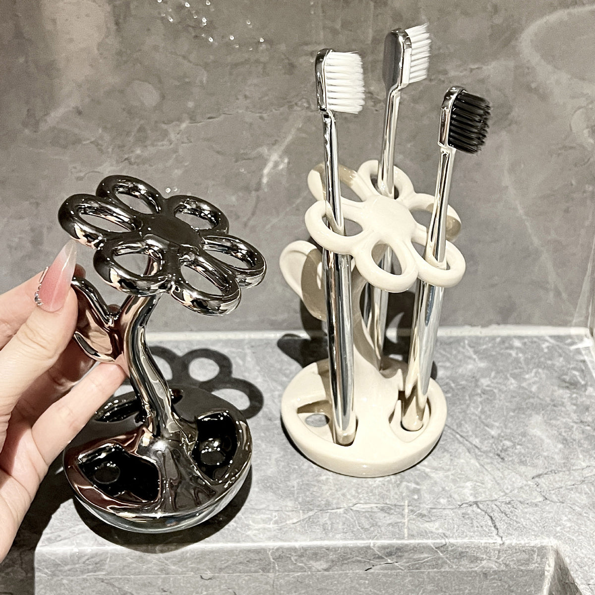 Toothbrushholder Cross-Border Flower Toothbrush Holder Creative Toothbrush Countertop Simple Ceramic Washbasin - image 4