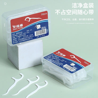 Disposable Dental Floss Box 50 Pack Teeth Indentures Oral Cleaning Care Ultra-fine Floss Stick Portable Pack - image 4