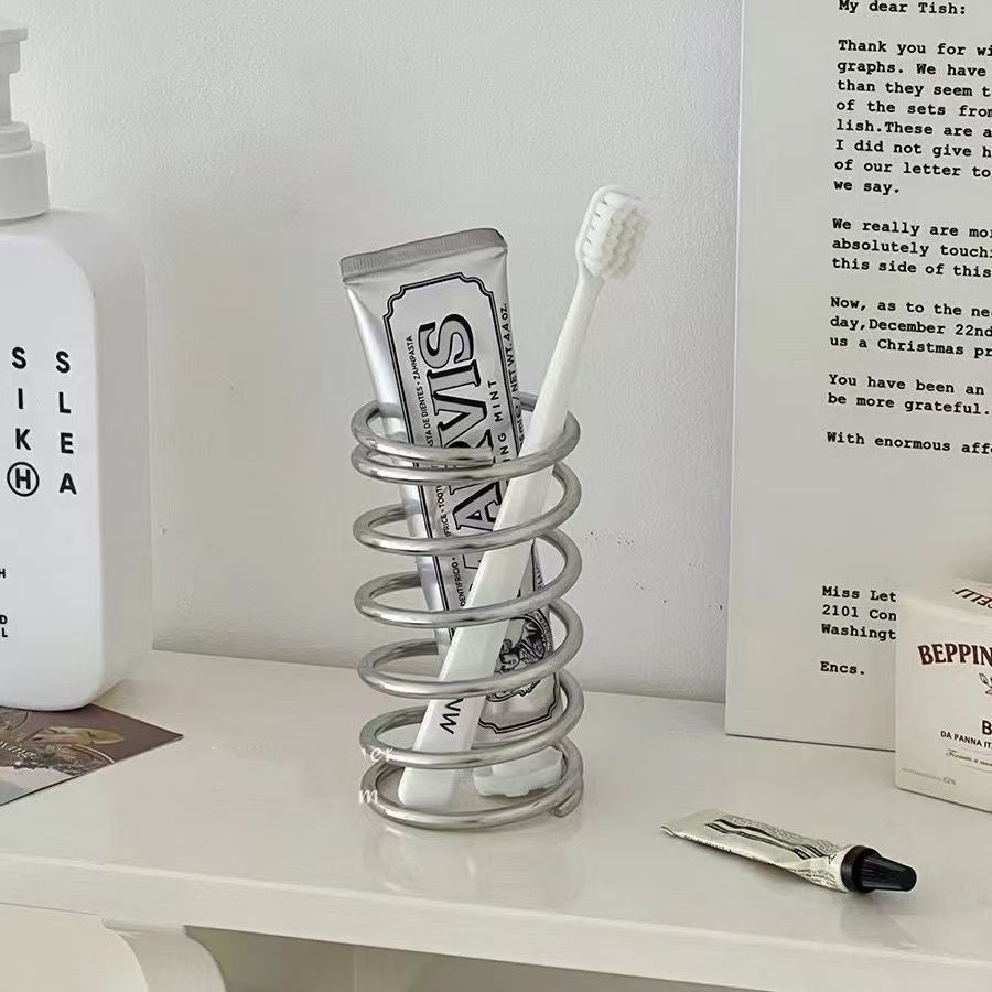 Stainless Steel High-End Hollow-Out Toothbrush Holder, Makeup Brush Desktop Organizer, Washbasin Sink Drainage Storage Rack - image 3