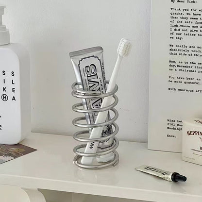 Stainless Steel High-End Hollow-Out Toothbrush Holder, Makeup Brush Desktop Organizer, Washbasin Sink Drainage Storage Rack - image 3
