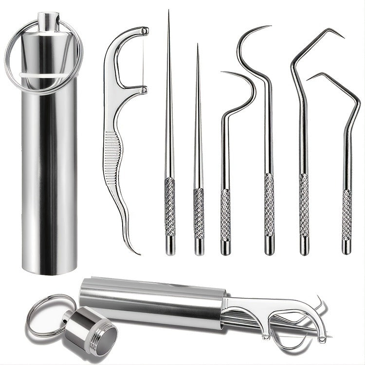 Stainless Steel Toothpick and Floss Portable Tube Set to Clean between Teeth and Remove Tartar, Oral Care and Flossing Cleaning Tools - image 1