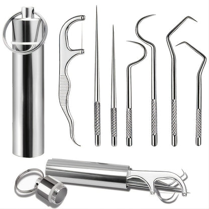 Stainless Steel Toothpick and Floss Portable Tube Set to Clean between Teeth and Remove Tartar, Oral Care and Flossing Cleaning Tools - image 1