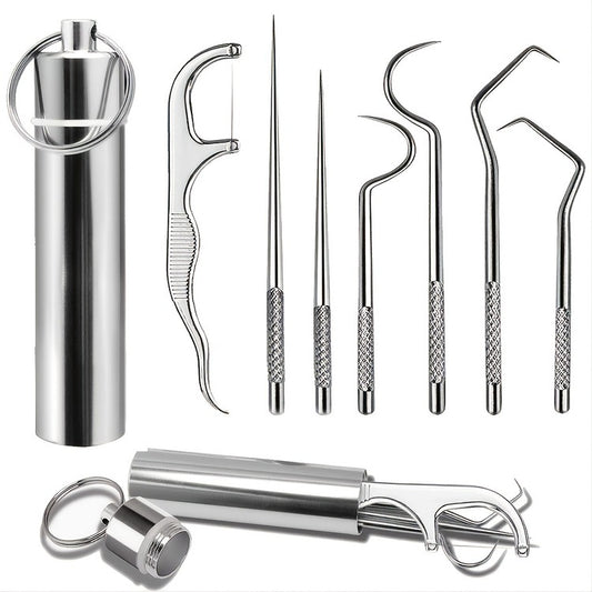 Stainless Steel Toothpick and Floss Portable Tube Set to Clean between Teeth and Remove Tartar, Oral Care and Flossing Cleaning Tools - image 1