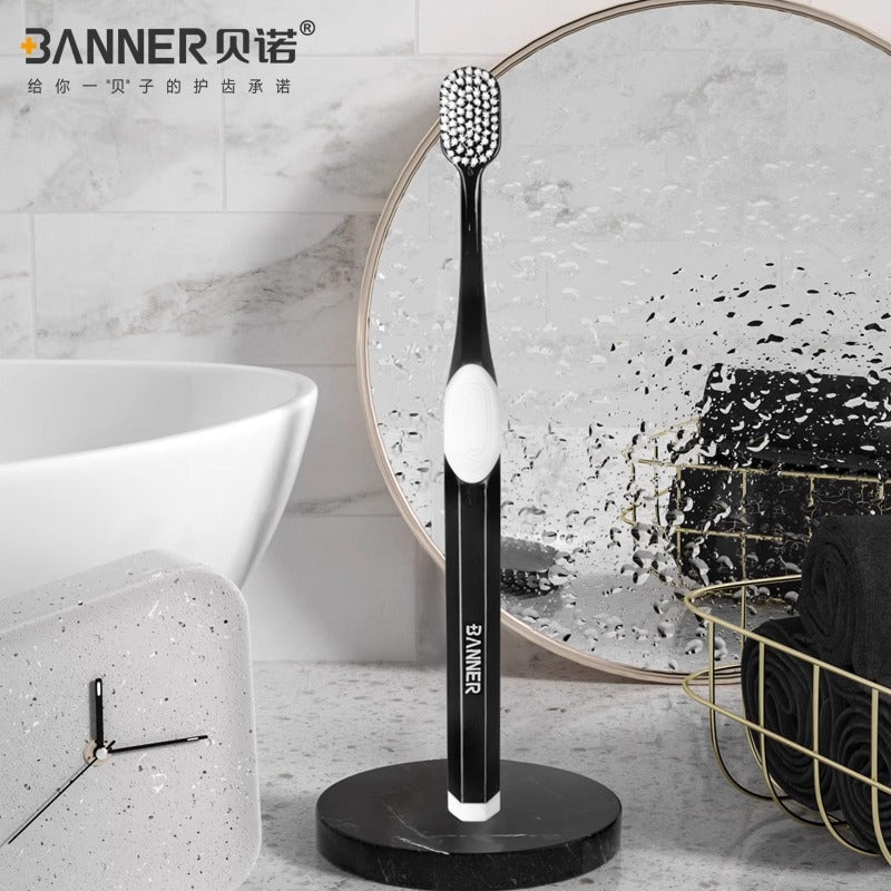 Nanoscale Super Soft Wide-Head Toothbrush Soft-Bristled Couple Ultra-Fine Super Soft Family Pack Anti-Gum Bleeding Black and White - image 3