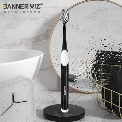 Nanoscale Super Soft Wide-Head Toothbrush Soft-Bristled Couple Ultra-Fine Super Soft Family Pack Anti-Gum Bleeding Black and White - image 3