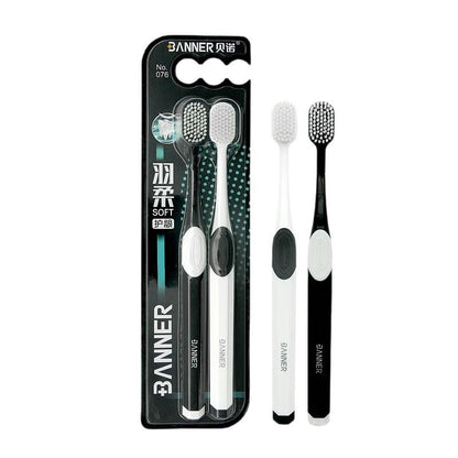 Nanoscale Super Soft Wide-Head Toothbrush Soft-Bristled Couple Ultra-Fine Super Soft Family Pack Anti-Gum Bleeding Black and White - image 5