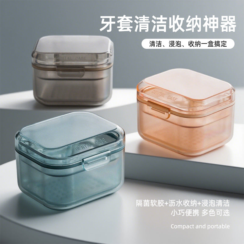 Strictly select braces storage box denture cleaning box invisible holder drain layered portable storage box braces box - image 1