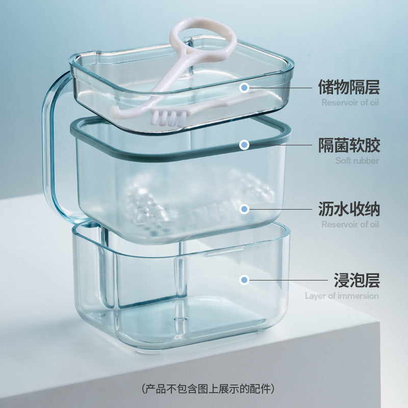 Strictly select braces storage box denture cleaning box invisible holder drain layered portable storage box braces box - image 2