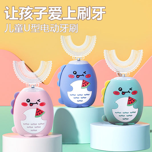 Cross-Border Children's Electric Toothbrush U-Shaped 3-6-12 Years Old Cute Cartoon Charging U-Shaped Children's Electric Toothbrush Wholesale - image 1