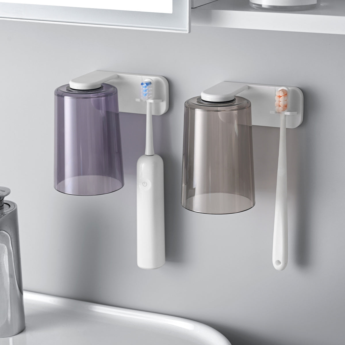 Magnetic Mouthwash Cup Toothbrush Holder, No-Drill Toothbrush Rack, Wall-Mounted Toothbrush Cup, Transparent Wash Cup, Dental Cylinder - image 1