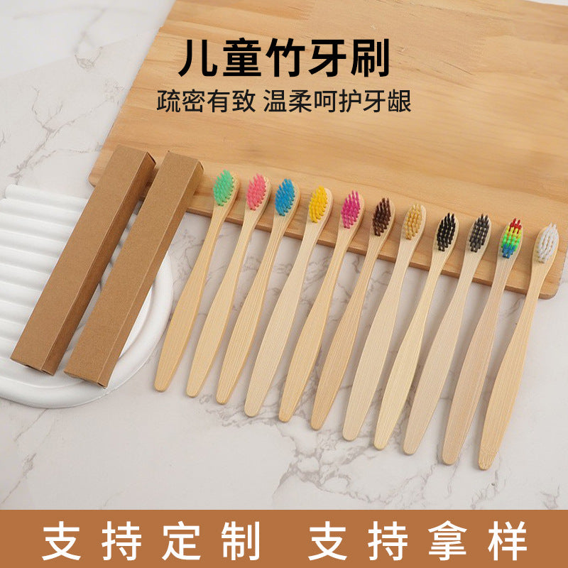 Hotel and B&B Children's Bamboo Toothbrush with Handle, Healthy Soft Bristles, Disposable Flat Bamboo Toothbrush for Children - image 1