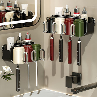 Suction Cup Toothbrush Rack Wall-Mounted Brushing Mouthwash Cup Storage Rack Bathroom Punch-Free Toothpaste Toothbrush Rack - image 1