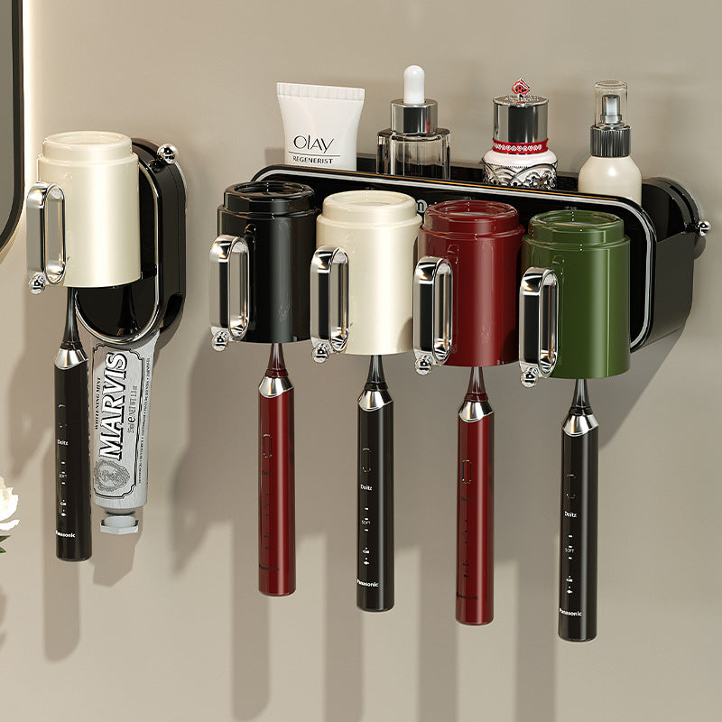 Suction Cup Toothbrush Rack Wall-Mounted Brushing Mouthwash Cup Storage Rack Bathroom Punch-Free Toothpaste Toothbrush Rack - image 3