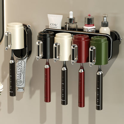 Suction Cup Toothbrush Rack Wall-Mounted Brushing Mouthwash Cup Storage Rack Bathroom Punch-Free Toothpaste Toothbrush Rack - image 3