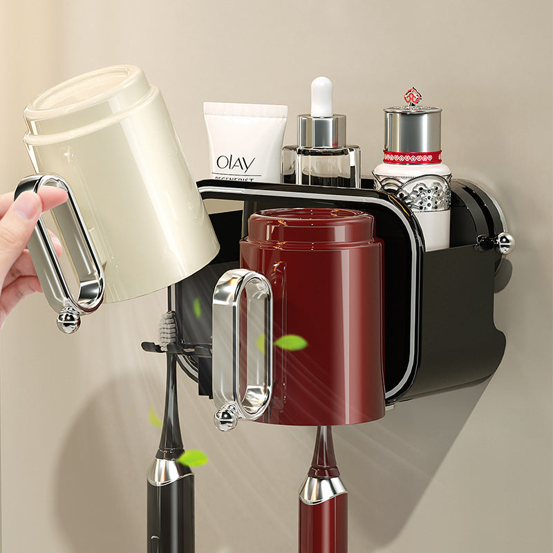 Suction Cup Toothbrush Rack Wall-Mounted Brushing Mouthwash Cup Storage Rack Bathroom Punch-Free Toothpaste Toothbrush Rack - image 4