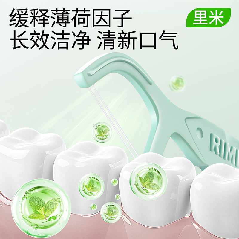 Fresh Mint Double-Thread Dental Floss Sticks, 200 Pieces, Bulk Household Bagged Polymer Dental Floss Toothpicks - image 2