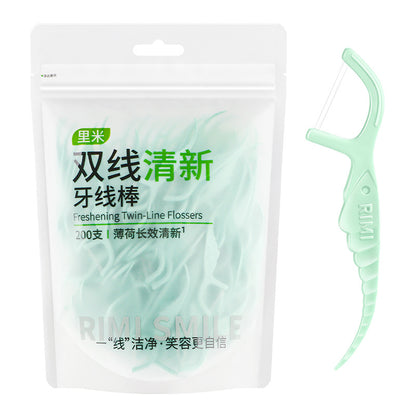 Fresh Mint Double-Thread Dental Floss Sticks, 200 Pieces, Bulk Household Bagged Polymer Dental Floss Toothpicks - image 5