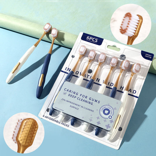 Wide-Head Toothbrush Sam's Same Style 6-Pack Adult Household Couple Soft Silk High-Grade Soft-Bristle Toothbrush Manufacturer Wholesale - image 1