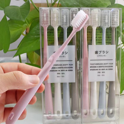 Japanese-Style Muji Macaron Toothbrush 4-Pack Family Size Adult Large Hanging Hole Household High-Density Brush Filament Soft Bristle Brush - image 1